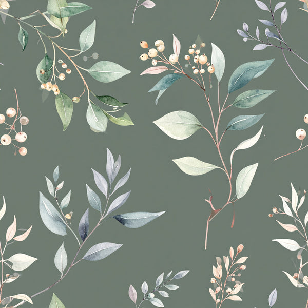 sage green, muted green, dusty rose, blush pink, cream, soft blue, watercolor, botanical, floral, leaves, berries, branches, nature, natural, elegant, soft, delicate, modern, minimalist, spring, summer, nursery, baby, whimsical, rustic, botanical illustration, hand-painted, calming, peaceful, gentle