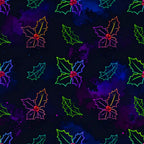 neon holly, neon christmas, bright neon, holiday lights, festive neon, dark navy, deep purple, electric green, hot pink, red berries, cyan blue, glowing pattern, neon glow, christmas theme, holiday decor, winter season, glitter effect, sparkle, modern holiday, whimsical lights, festive pattern, geometric holly, abstract neon, playroom, kids room, celestial dark sky, starry background, contemporary holiday, vibrant neon
