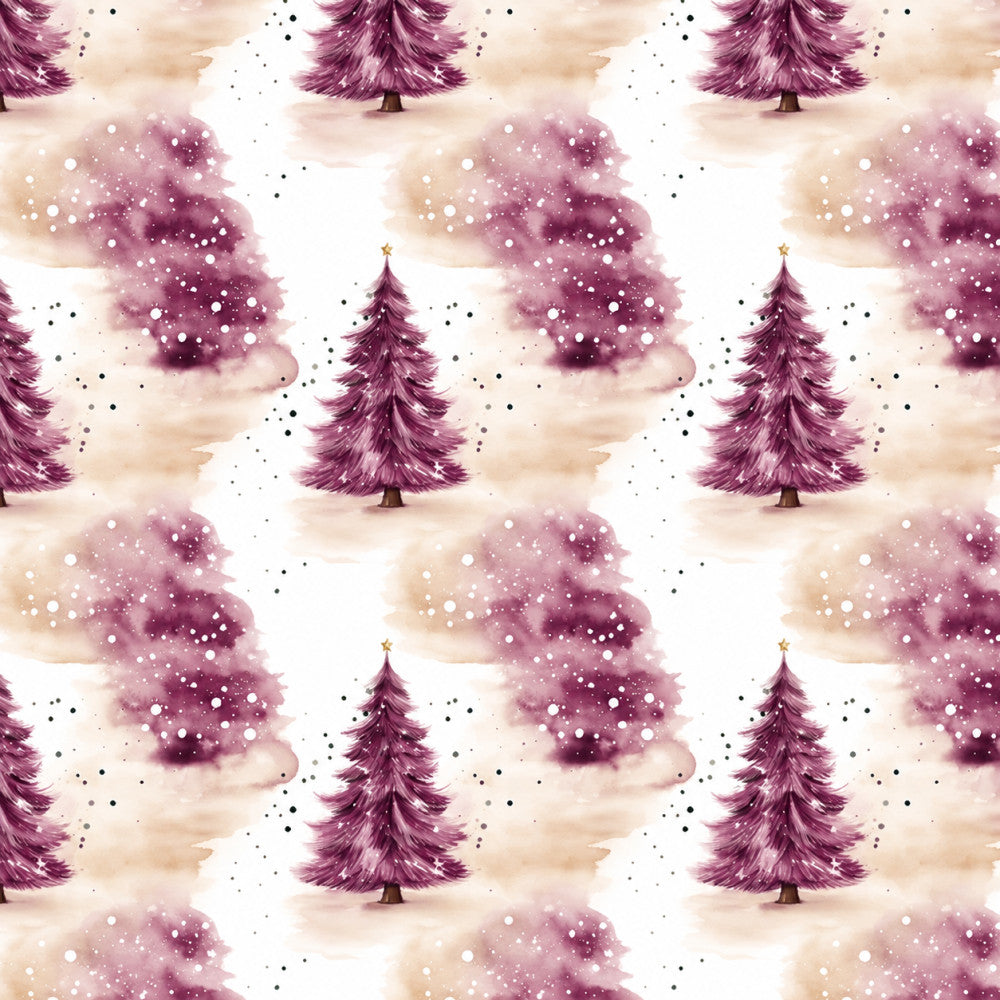 burgundy trees, plum purple, dusty rose, cream, beige, watercolor, winter, christmas, holiday, snowy, sparkle, glitter effect, elegant, whimsical, festive, nature, forest, evergreen, gold star detail, falling snow, magical, rustic, modern, cozy, nursery, children's room, kids decor, winter wonderland, seasonal, metallic accents