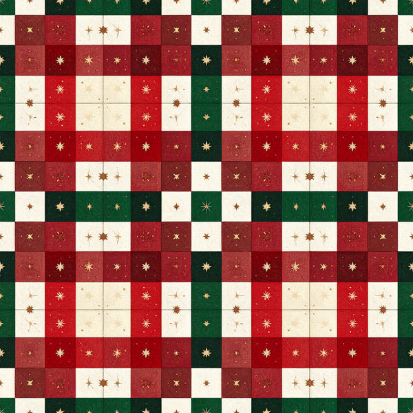 forest green, cream, red, burgundy, gold stars, metallic accents, geometric, checkered, plaid, holiday, christmas, festive, traditional, elegant, celestial, winter, stars motif, classic, vintage-inspired, seasonal, red and green, cream and gold, decorative stars, timeless, formal, sophisticated, holiday décor, festive pattern