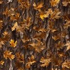 autumn leaves, oak leaves, tree bark, brown, golden yellow, tan, beige, russet, camouflage pattern, hunting theme, realistic design, nature motif, fall foliage, woodland scene,, fabric panel, outdoor theme, camouflage print, natural textures, seasonal pattern