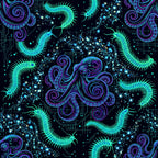 neon cyan, neon green, electric blue, purple, black, glowing tentacles, octopus, cosmic, sci-fi, futuristic, neon glow, bioluminescent, abstract, geometric, psychedelic, digital art, space theme, cyberpunk, tech-inspired, gamer, modern, contemporary, starry, sparkly, playroom, kids room, teen room, gaming room, science fiction lover, glow effect