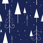 navy blue, white, winter, christmas, holiday, trees, evergreen, snowflakes, geometric, modern, elegant, festive, decorative trees, ornamental trees, swirls, curls, minimalist, scandinavian, celestial, snow, cold weather, seasonal, traditional christmas, stylized trees, abstract trees, contemporary, whimsical, nursery, kids room