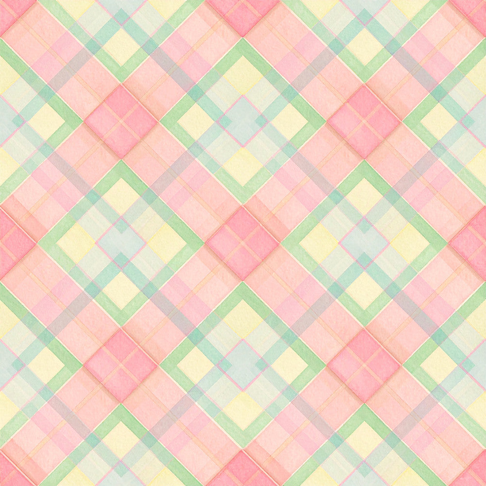 pastel pink, soft yellow, mint green, pale blue, light gray, cream, geometric pattern, diamond pattern, quilted design, patchwork, modern style, whimsical, spring colors, soft colors, nursery fabric, baby room, playroom, kids decor, gender neutral, cheerful, contemporary, sweet, delicate, layered pattern, dimensional design, soft aesthetic, baby shower gift, toddler room, light and airy