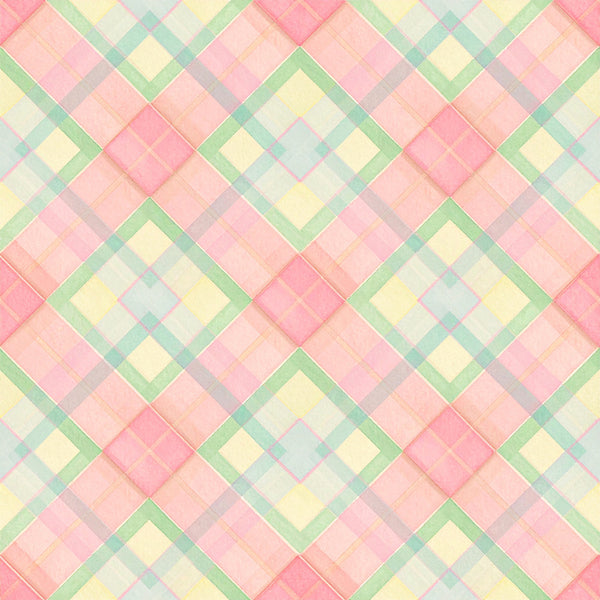 pastel pink, soft yellow, mint green, pale blue, light gray, cream, geometric pattern, diamond pattern, quilted design, patchwork, modern style, whimsical, spring colors, soft colors, nursery fabric, baby room, playroom, kids decor, gender neutral, cheerful, contemporary, sweet, delicate, layered pattern, dimensional design, soft aesthetic, baby shower gift, toddler room, light and airy