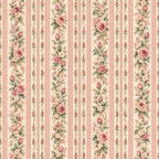 dusty rose, cream, soft pink, mauve, sage green, blush pink, vintage floral, striped, rose pattern, botanical, traditional, elegant, romantic, shabby chic, cottage core, roses, buds, delicate flowers, garden theme, nature inspired, spring, summer, classic, timeless, feminine, soft colors, pastel, heritage print, multi-stripe design, layered florals