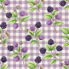 blackberry, deep purple, lavender, mauve, light purple, cream, white, gingham check, checkerboard, floral, botanical, berries, bramble, fruit, leaves, nature, summer, garden, whimsical, vintage, traditional, elegant, rustic, blackberries, fruit print, organic, springtime, countryside, farmhouse, cottage core