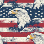 red, white, blue, navy blue, patriotic, bald eagle, american flag, stars, stripes, brushstroke texture, distressed look,, fabric panel, independence day, fourth of july, americana, eagle head, star field, weathered appearance, vintage style, cotton fabric