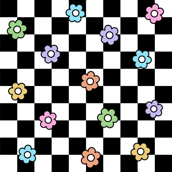 flower, floral, pastel, soft colors, cheerful, whimsical, playful, cute, colorful, spring, summer, nursery, kids room, playroom, baby, toddler, light blue, pink, purple, green, yellow, coral, geometric flowers, simple flowers, daisy, multi-color, bright, cheerful theme, child-friendly, sweet