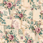 dusty rose, mauve, sage green, teal, cream, ivory, vintage floral, roses, cottage core, romantic, elegant, botanical, victorian, shabby chic, antique, nostalgic, nature, garden, spring, summer, letter writing, postage stamps, timeless, classic, traditional, damask, delicate, feminine, heirloom, heritage