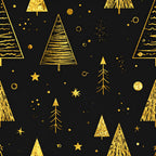 gold and black, metallic gold, black background, christmas trees, stars, celestial, holiday, winter, geometric trees, line art trees, sparkle, glitter, elegant, modern, whimsical, festive, christmas, new year, gold accents, scattered stars, pine trees, nature, seasonal, nursery, kids room, playroom, luxe, sophisticated, contemporary