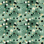 sage green, forest green, black, white, cream, beige, gold, confetti dots, scattered circles, polka dots, geometric pattern, abstract design, celebratory, festive, modern style,, fabric panel, repeating pattern, party theme, bubble pattern