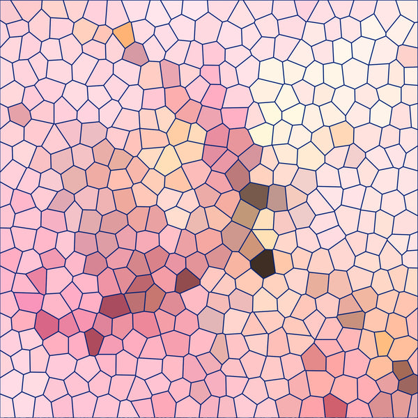 pink, peach, coral, cream, brown, orange, mosaic pattern, stained glass, geometric shapes, irregular polygons, honeycomb cells, abstract design,, fabric panel, soft pastels, warm tones, contemporary art, tessellation, patchwork style, crafting material