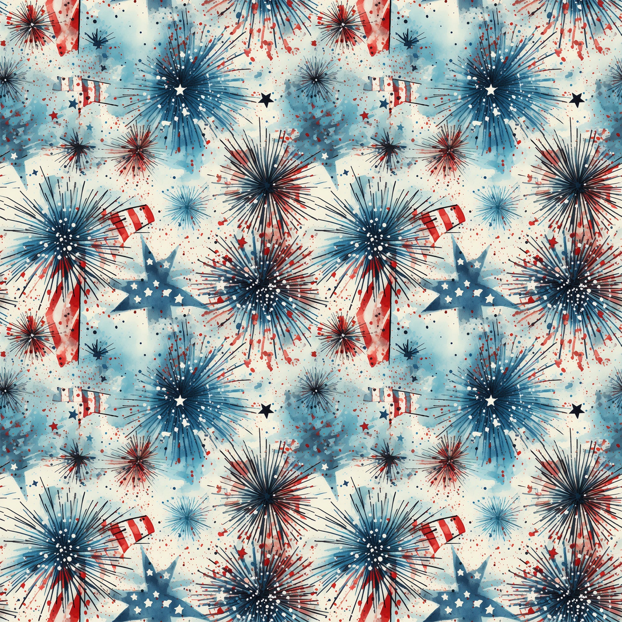 red, white, blue, navy blue, patriotic, fireworks, stars, american flags, grunge, distressed, vintage, watercolor, splatter, burst pattern, fourth of july, independence day,, fabric panel, americana, starburst