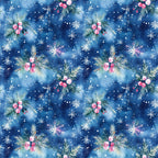 watercolor, blue, navy, pink, christmas, winter, snowflakes, evergreen branches, berries, holly, pine needles, festive, seasonal,, fabric panel, repeating pattern, botanical, holiday decor, snowy, whimsical, soft textures