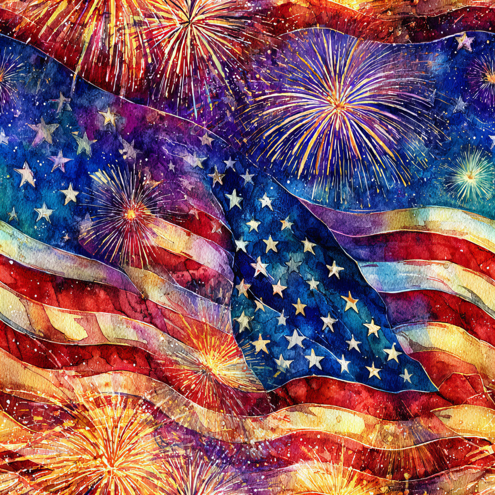 red, white, blue, navy blue, gold, yellow, purple, patriotic, fireworks, stars, american flag, independence day, fourth of july, celebration, festive, summer, patriotic theme, fireworks display, metallic accents, vibrant, bold, whimsical, festive design, holiday, sparkle, shimmer, burst pattern