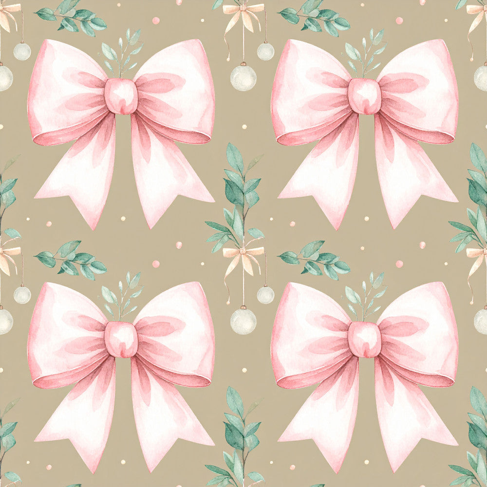 blush pink, cream, soft pink, sage green, dusty green, beige, white, bows, ribbons, holiday, christmas, festive, elegant, whimsical, ornaments, baubles, greenery, leaves, florals, botanical, sophisticated, feminine, romantic, nursery, baby girl, baby shower, nursery decor, kids room, vintage, traditional