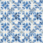 blue, white, cream, handpainted, tiles, floral motifs, decorative flowers, mediterranean style, ceramic inspired, geometric arrangement, ornate design,, fabric panel, portuguese tiles, azulejo style, repeating pattern, artistic brushwork, delicate petals, vintage inspired, crafting material