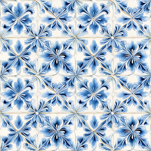 blue, white, cream, handpainted, tiles, floral motifs, decorative flowers, mediterranean style, ceramic inspired, geometric arrangement, ornate design,, fabric panel, portuguese tiles, azulejo style, repeating pattern, artistic brushwork, delicate petals, vintage inspired, crafting material