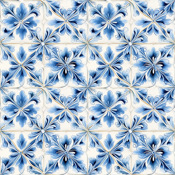 blue, white, cream, handpainted, tiles, floral motifs, decorative flowers, mediterranean style, ceramic inspired, geometric arrangement, ornate design,, fabric panel, portuguese tiles, azulejo style, repeating pattern, artistic brushwork, delicate petals, vintage inspired, crafting material
