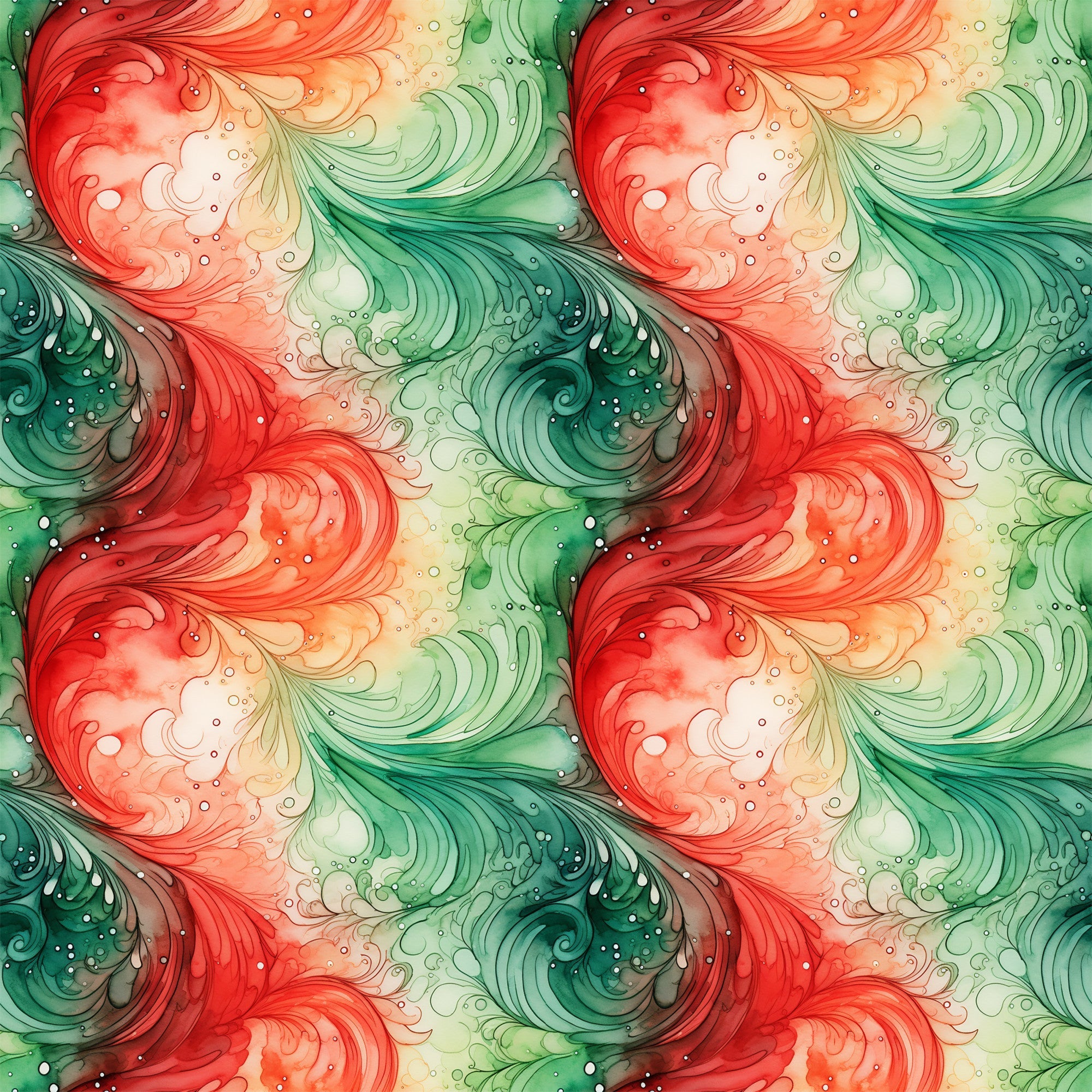 watercolor, christmas swirls, red swirls, green swirls, coral pink, emerald green, flowing patterns, abstract swirls, festive colors, holiday theme,, fabric panel, watercolor style, decorative swirls, seasonal fabric, christmas crafting, swirling motifs, holiday quilting, artistic pattern