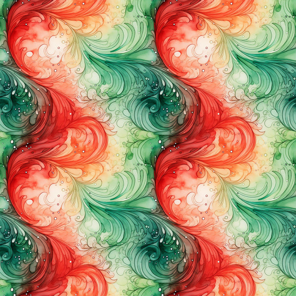 watercolor, christmas swirls, red swirls, green swirls, coral pink, emerald green, flowing patterns, abstract swirls, festive colors, holiday theme,, fabric panel, watercolor style, decorative swirls, seasonal fabric, christmas crafting, swirling motifs, holiday quilting, artistic pattern