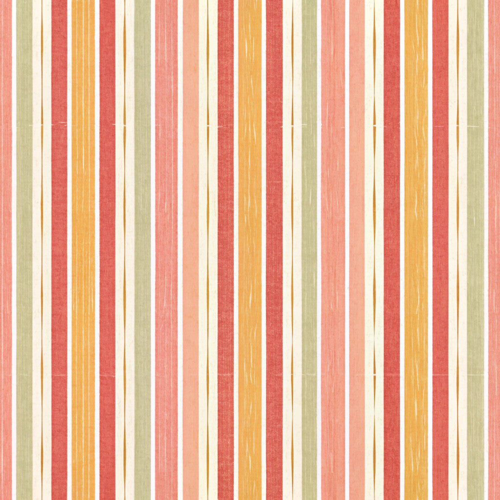 coral pink, dusty rose, sage green, cream, golden yellow, burnt orange, red, striped, vertical stripes, multi-color stripes, retro, vintage, spring, summer, pastel, soft colors, gender neutral, nursery, baby room, playroom, kids room, modern, traditional, cheerful, bright, warm tones, geometric pattern, classic stripes, rainbow stripes