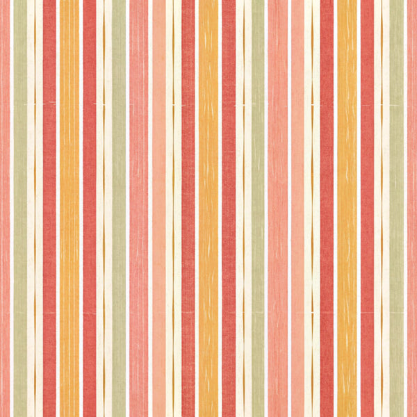 coral pink, dusty rose, sage green, cream, golden yellow, burnt orange, red, striped, vertical stripes, multi-color stripes, retro, vintage, spring, summer, pastel, soft colors, gender neutral, nursery, baby room, playroom, kids room, modern, traditional, cheerful, bright, warm tones, geometric pattern, classic stripes, rainbow stripes