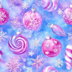 magenta, hot pink, purple, lavender, blue, white, candy pink, swirl pattern, snowflake, ornament, christmas, holiday, winter, festive, whimsical, playful, sparkly, shiny, metallic, candy cane, spiral, decorative balls, baubles, icicle, frosty, glitter, kids, children, playroom, festive decor
