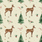 cream, ivory, forest green, sage green, brown, tan, bronze, burgundy, red berry, gold, deer, reindeer, christmas trees, evergreen trees, holly berries, snowflakes, stars, woodland animals, nature, holiday, christmas, winter, rustic, whimsical, traditional, festive, vintage, nursery, kids room, playroom