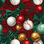 forest green, ruby red, cream white, gold, christmas, holiday, ornaments, baubles, velvet bows, festive, elegant, traditional, luxurious, marble effect, swirled, abstract, metallic accents, seasonal, winter, decorative, shiny, glossy, sophisticated, classic, red and green, home decor, festive celebration