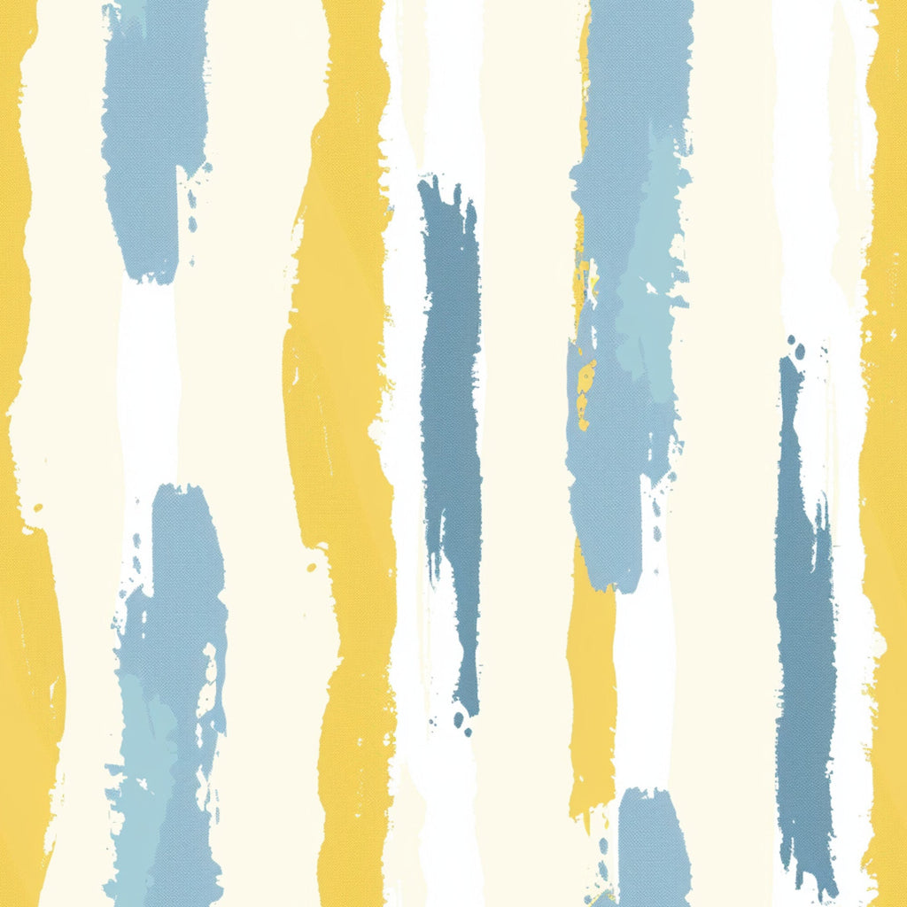 yellow, blue, cream, white, abstract brushstrokes, vertical stripes, painterly design, modern art style, contemporary pattern,, fabric panel, artistic texture, hand-painted effect, watercolor style, minimalist design, geometric elements, soft pastels, crafting material, sewing fabric