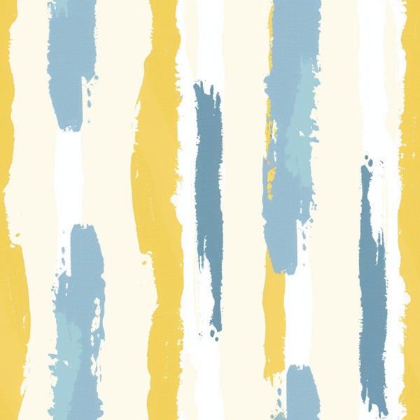yellow, blue, cream, white, abstract brushstrokes, vertical stripes, painterly design, modern art style, contemporary pattern,, fabric panel, artistic texture, hand-painted effect, watercolor style, minimalist design, geometric elements, soft pastels, crafting material, sewing fabric
