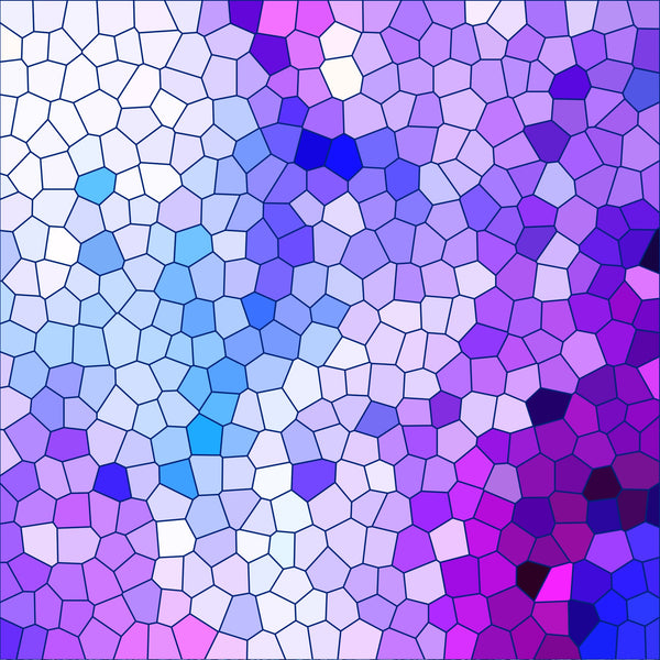 mosaic pattern, stained glass, geometric shapes, purple shades, lavender, magenta, blue tones, cyan accents, white highlights, irregular polygons, abstract design, modern art style,, fabric panel, tessellation, contemporary, artistic, vibrant colors, digital print, crafting material