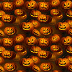 orange, black, jack-o'-lanterns, pumpkins, carved faces, spooky grins, halloween pattern, seamless repeat, glowing eyes, autumn colors,, fabric panel, scary expressions, festive design, seasonal motif, horror theme, carved pumpkins, illuminated faces, dark background, halloween decor