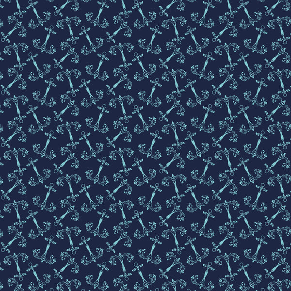 navy blue, turquoise, nautical pattern, anchors, rope details, maritime theme,, fabric panel, ocean motif, sailing design, decorative anchors, nautical rope, sea pattern, coastal style, repetitive pattern, marine elements, sailing theme, anchor chains, nautical coordinates, ocean vibes