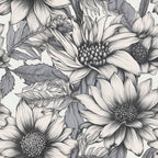 black and white, grayscale, monochrome, floral, botanical, sunflowers, daisy, nature, naturalistic, elegant, sophisticated, classic, traditional, line art, sketch style, detailed, intricate, garden, wildflower, spring, summer, home decor, bedroom, living room, farmhouse, vintage, timeless, romantic, artistic