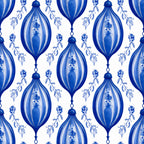 royal blue, navy blue, light blue, white, periwinkle, delicate blue, ornamental, elegant, vintage, traditional, botanical, floral, damask, decorative, hanging ornaments, teardrop shapes, bell flowers, botanical elements, classic, sophisticated, timeless, ornate, formal, victorian, blue and white, delicate florals, nature inspired, garden, hanging flowers, ornate details
