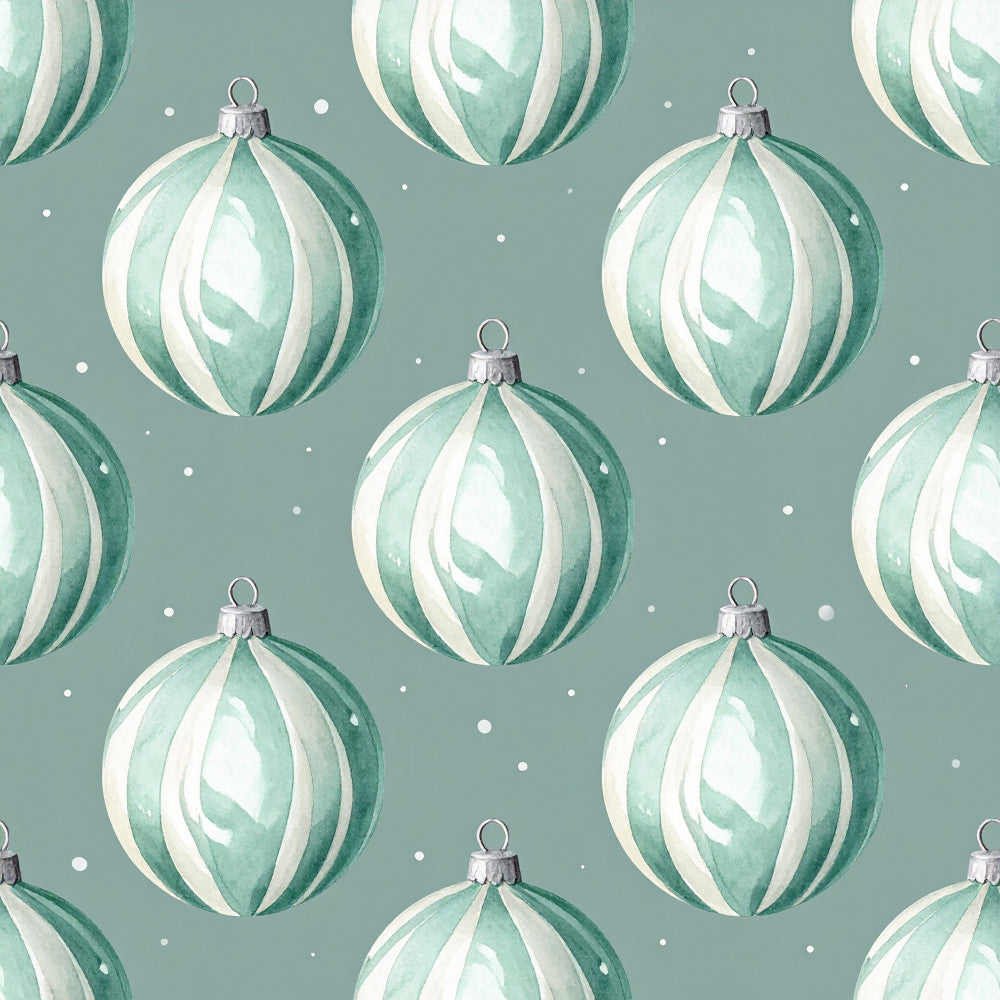 sage green, mint green, white, striped, ornaments, christmas, holiday, festive, geometric, modern, elegant, whimsical, baubles, spheres, winter, seasonal, nursery, kids room, playroom, baby, soft, contemporary, minimalist, neutral palette, decorative balls, repeating pattern, sophisticated, peaceful, calming, festive decor
