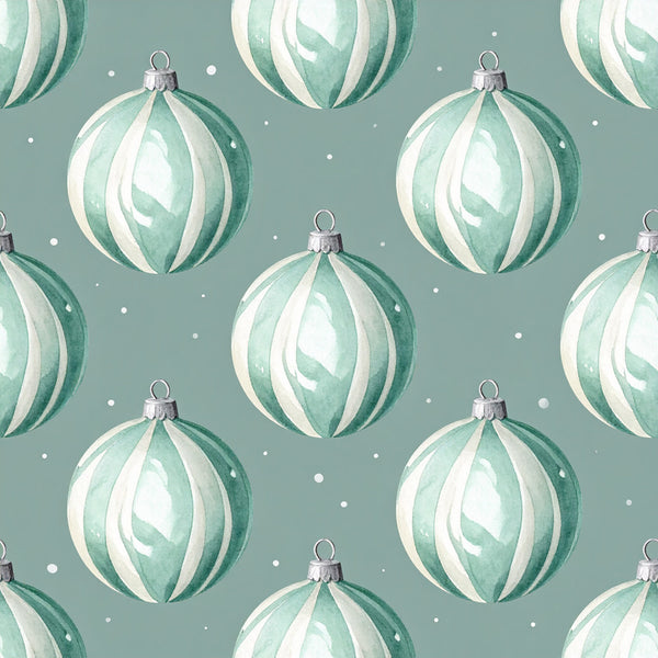 sage green, mint green, white, striped, ornaments, christmas, holiday, festive, geometric, modern, elegant, whimsical, baubles, spheres, winter, seasonal, nursery, kids room, playroom, baby, soft, contemporary, minimalist, neutral palette, decorative balls, repeating pattern, sophisticated, peaceful, calming, festive decor