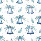 dusty blue, slate blue, pale blue, soft blue, teal, sage green, silver, winter white, bells, christmas, holiday, festive, evergreen branches, pine needles, berries, floral, botanical, nature, elegant, whimsical, traditional, christmas trees, winter foliage, decorative elements, nursery, baby, children's, seasonal, celebration, festive décor
