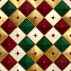 deep red, forest green, cream, gold, diamond pattern, geometric, quilted, jeweled, elegant, traditional, luxurious, holiday, christmas, winter, royal, ornate, beaded trim, jewel tones, burgundy, emerald green, vintage, formal, decorative, dimensional, seasonal, festive, upholstered, sophisticated, rich colors