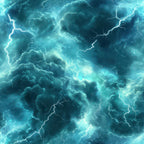 turquoise, teal, aqua, electric blue, white, storm clouds, lightning bolts, thunderstorm, dramatic sky, atmospheric, moody,, fabric panel, weather pattern, electric energy, storm system, cloudy texture, nature scene, tempest, meteorological