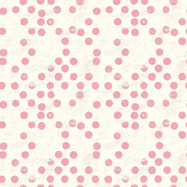 pink, cream, polka dots, vintage style, distressed texture, scattered dots, repeating pattern,, fabric panel, soft pink, ivory background, circular motifs, weathered finish, feminine design, retro aesthetic, cotton fabric, crafting material, sewing fabric, shabby chic, pastel colors