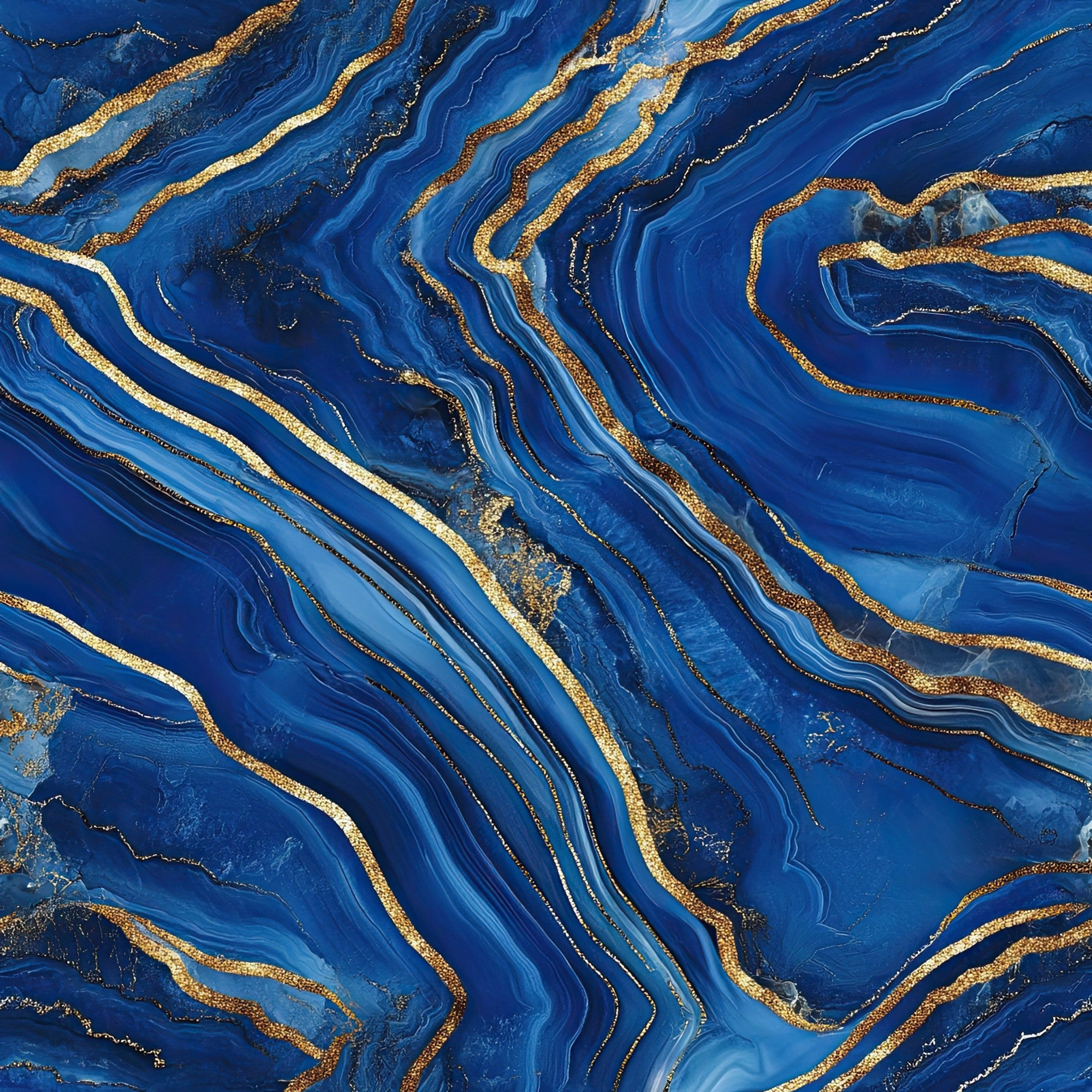 royal blue, gold, agate pattern, marble texture, flowing lines, swirled design, mineral veins, geode inspired, luxurious, organic curves, stone texture, metallic accents,, fabric panel, natural formation, fluid movement, elegant pattern, deep blue, golden veining, abstract design