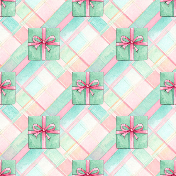 mint green, pale pink, soft turquoise, seafoam, blush pink, cream, pastel, gift boxes, presents, bows, ribbons, herringbone, geometric, diagonal pattern, gift wrapping theme, celebration, festive, whimsical, modern, contemporary, spring, holiday, birthday, special occasion, baby shower, nursery, playroom, kids room, elegant, cheerful