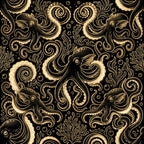 gold and black, black and gold, metallic gold, deep black, elegant, ornate, luxury, sophisticated, octopus, squid, sea creatures, marine, ocean, nautical, underwater, tentacles, baroque, art deco, vintage, ornamental, scrollwork, swirls, spirals, decorative, steampunk, gothic, celestial, whimsical, fantasy, detailed pattern