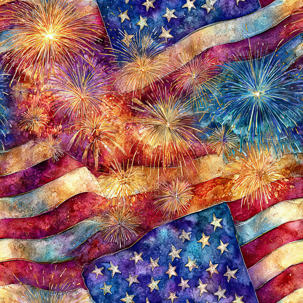 patriotic, american flag, fireworks, fourth of july, independence day, red white and blue, navy blue, deep purple, gold accents, burgundy, cream, stars, metallic, celebratory, festive, whimsical, vintage, textured, distressed, independence, usa, memorial day, patriotic celebration, holiday, summer, festive gathering, patriotic home decor, bold colors, multi-color