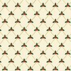 cream, gold, forest green, red berries, holly, christmas, holiday, geometric, diamond pattern, lattice, traditional, elegant, festive, seasonal, decorative, nature-inspired, botanical, winter, classic, formal, timeless, quilted look, repeating pattern, geometric motif, berry clusters, leaf details, red accents, green foliage