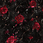 deep red roses, crimson flowers, black background, gold accents, copper vines, white pearls, elegant floral, romantic style, luxury design, gothic aesthetic, dark moody, rose motifs, swirling vines, burgundy blooms, sophisticated pattern, vintage inspired, ornate details, jewel tones, dramatic contrast, premium plush, cozy throw, blanket fabric, home decor, deep wine red, metallic accents, dramatic florals, dark romance